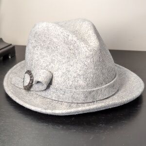 Wool Gray Fedora Hat with Buckle 60cm